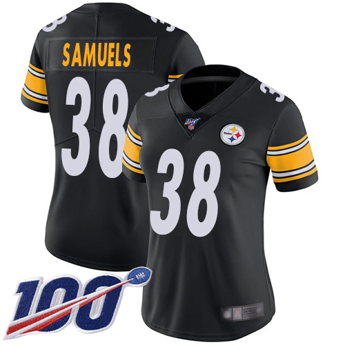 Women Pittsburgh Steelers Football #38 Limited Black Jaylen Samuels Home 100th Season Vapor Untouchable Nike NFL Jersey